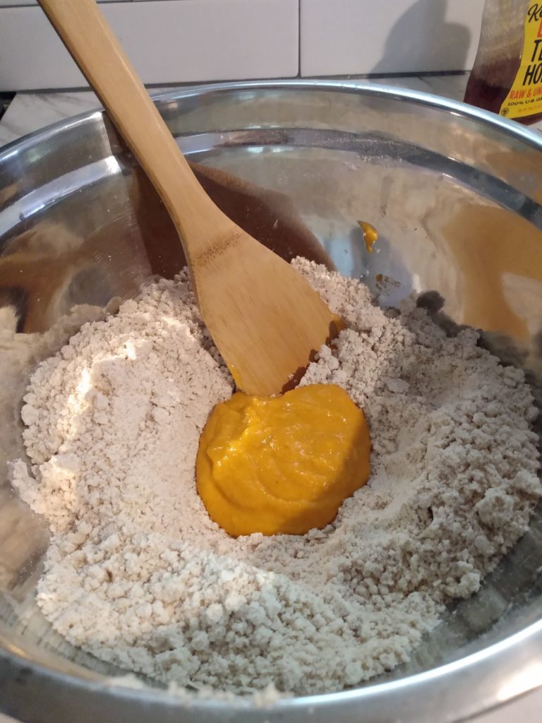 Add wet ingredients to well in the center of dry ingredients